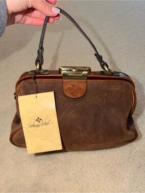 Patricia Nash Brown Suede & Leather Frame-Top Satchel